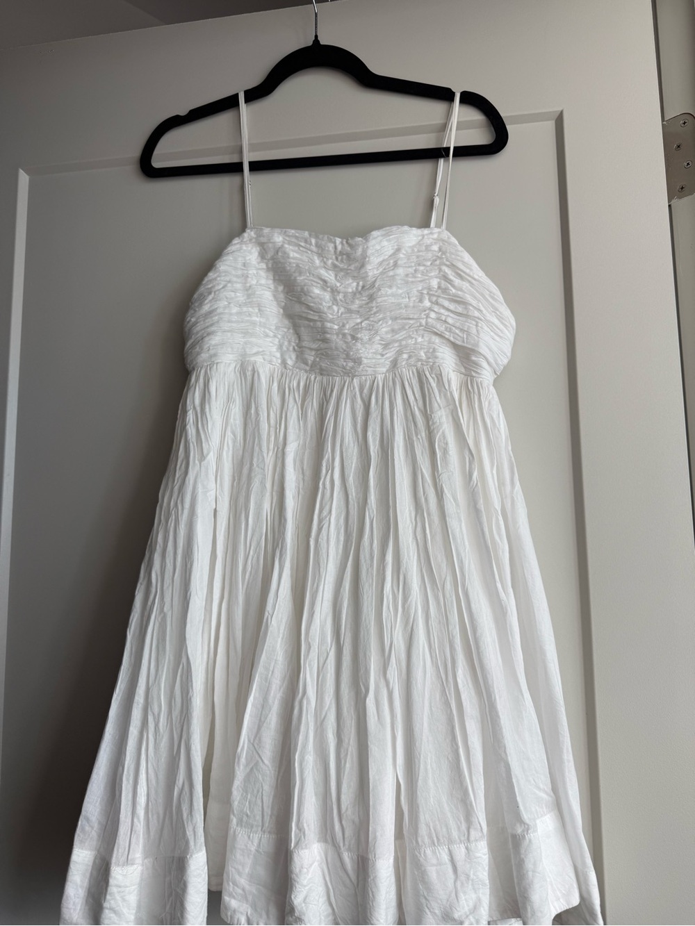 Anthropologie White Strapless Ruched Bodice Cotton Dress